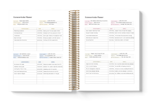Two spiral-bound planners open to a page with text and checkboxes on a white background.