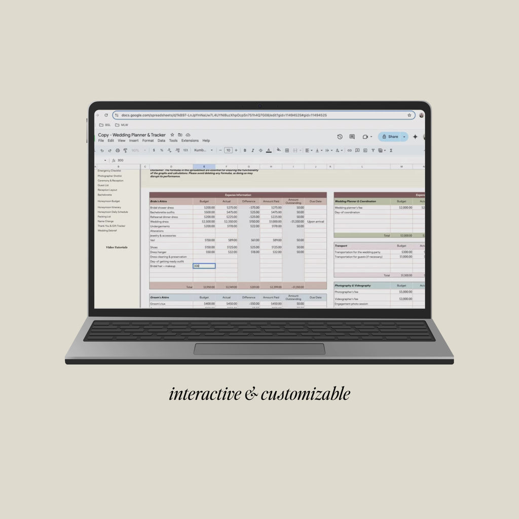 wedding excel + binder